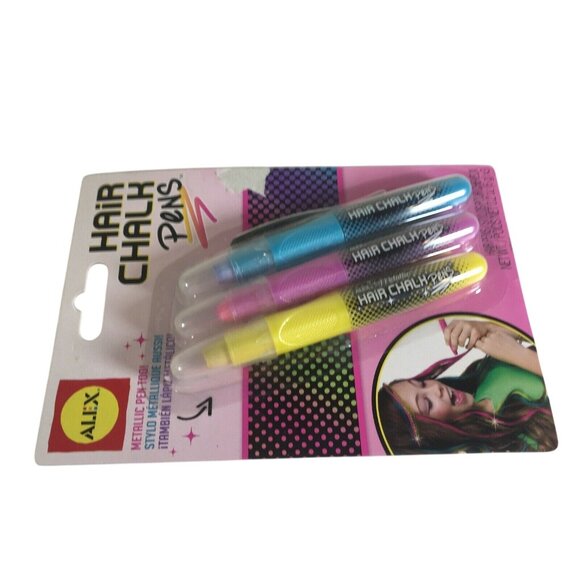 Halloween Hair Chalk Pens Alex Set 3 Metallic Yellow Pink Blue Fashion NEW - Picture 2 of 9